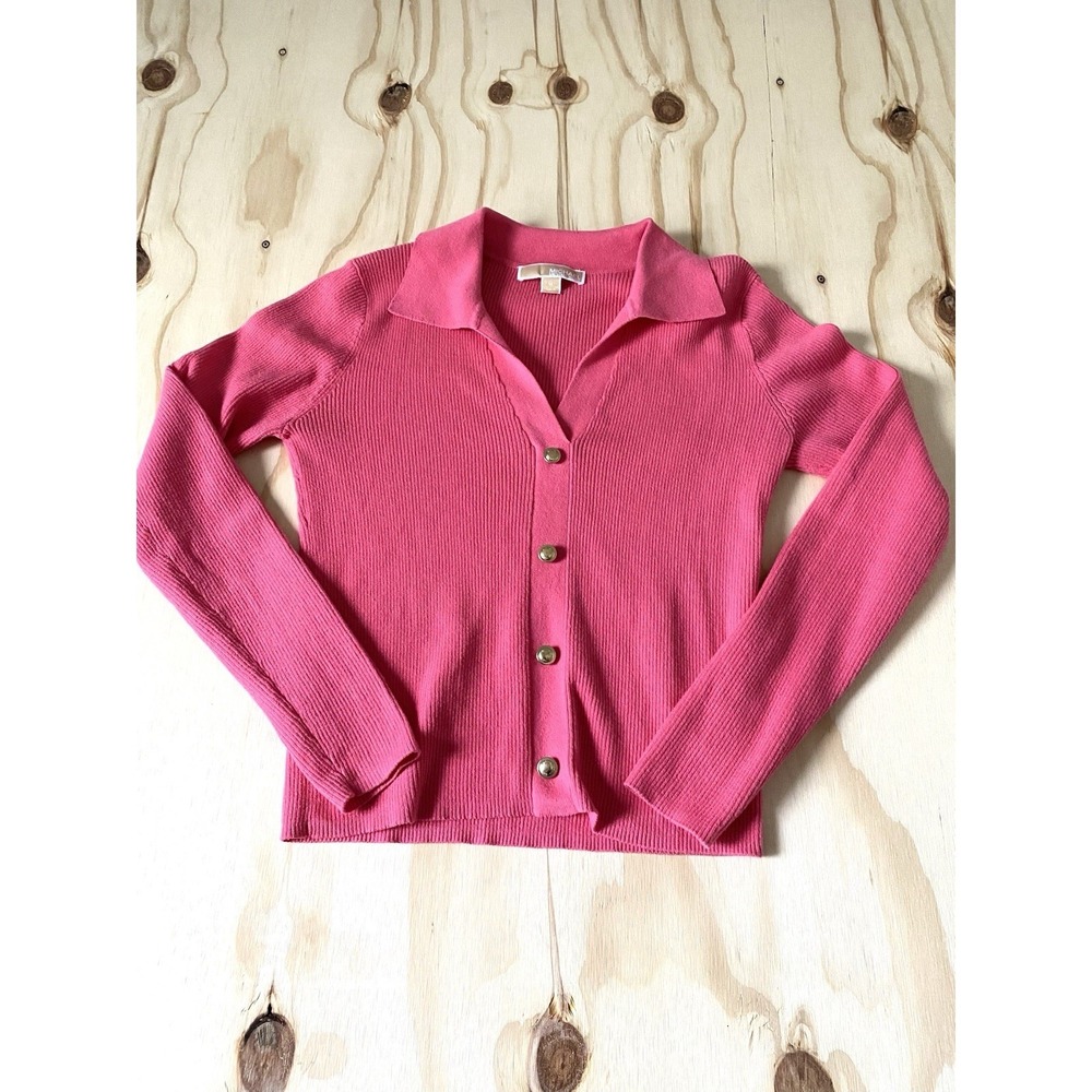 Michael Kors Pink  Polo Sweater Medium Fitted Cardigan Preppy